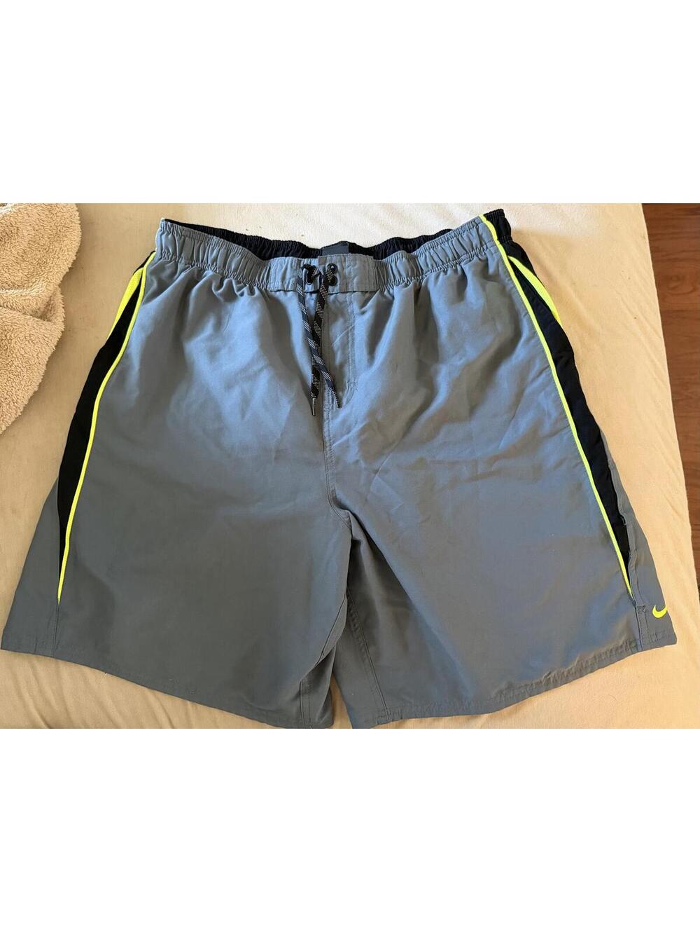 Nike Men’s Gray Neon Trim Swim Trunks Board Shorts XXL